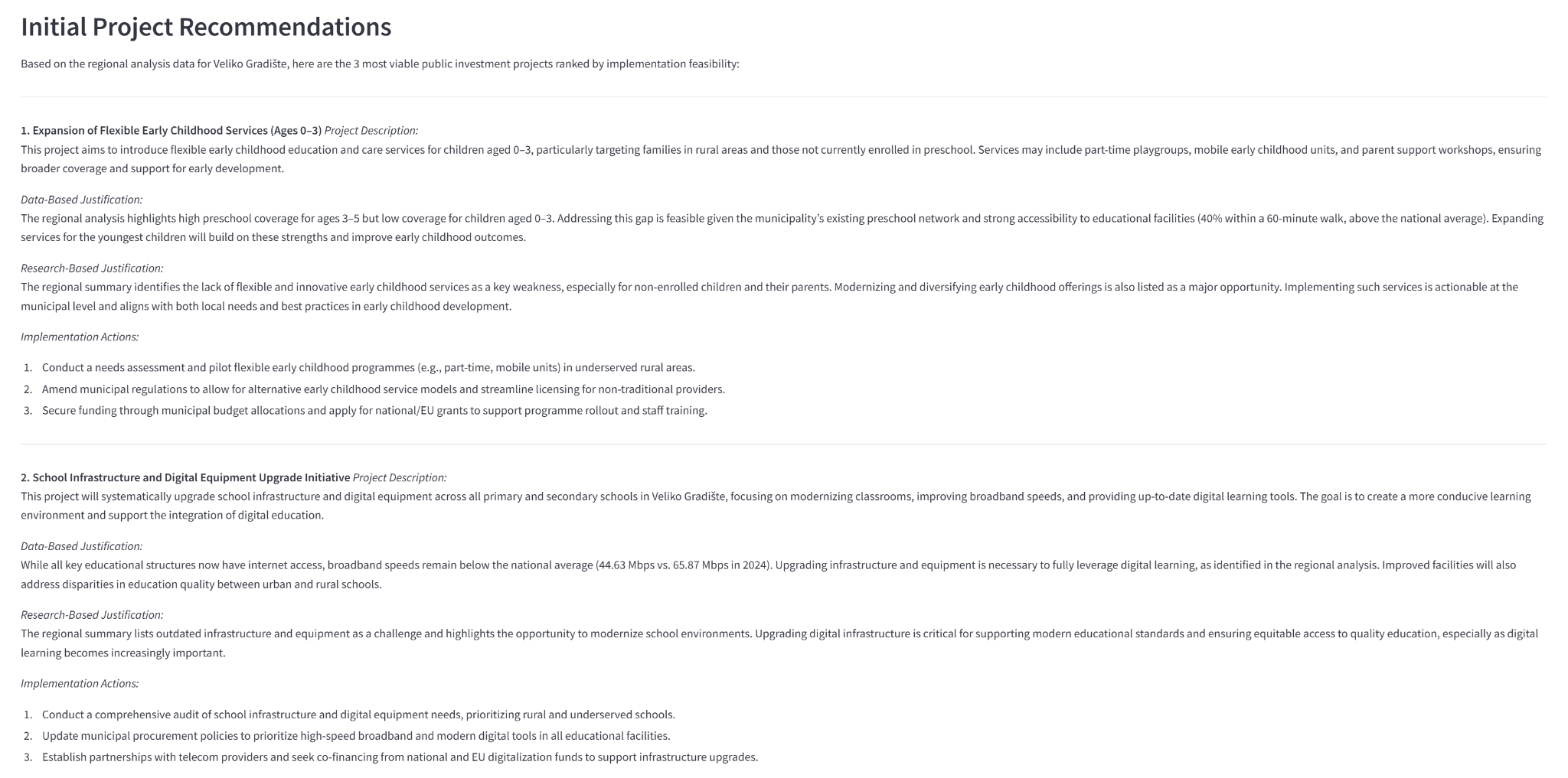 AI-powered project recommendations screenshot