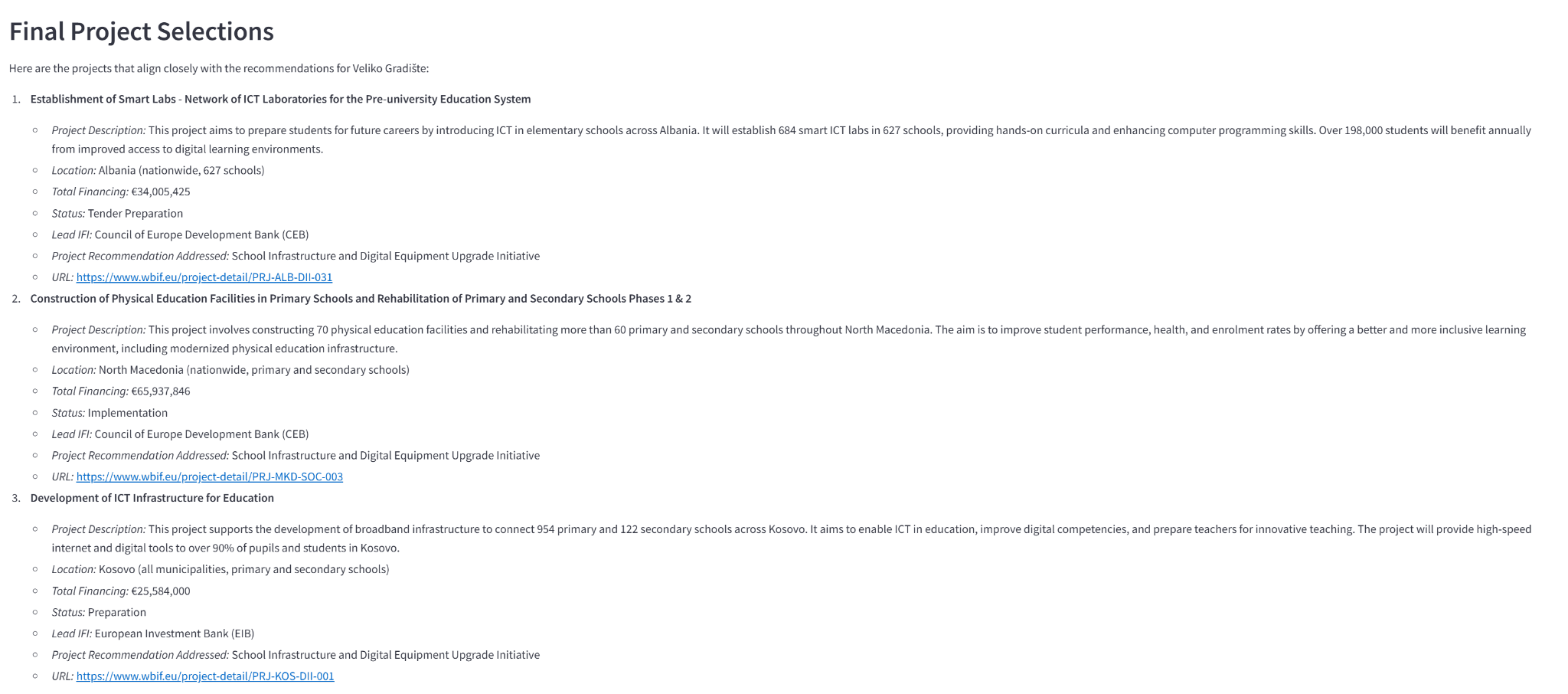 Curated existing projects in Serbia screenshot